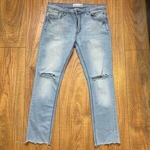 PAPER DENIM & cloth Men's Ligh Blue Distressed Skinny Jeans Stretch Size 34